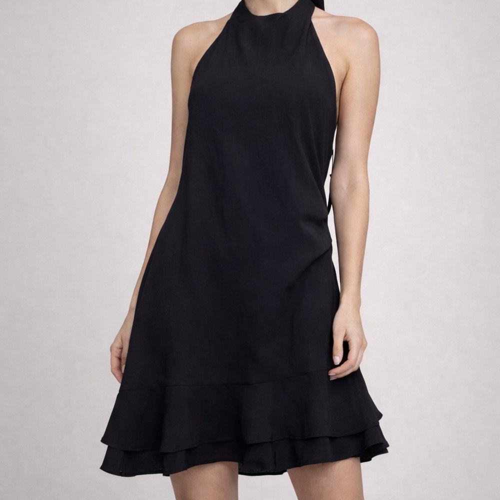 Zara Mini Dress Womens Size Medium Black Assymetrical Hem Halter Modal Cocktail